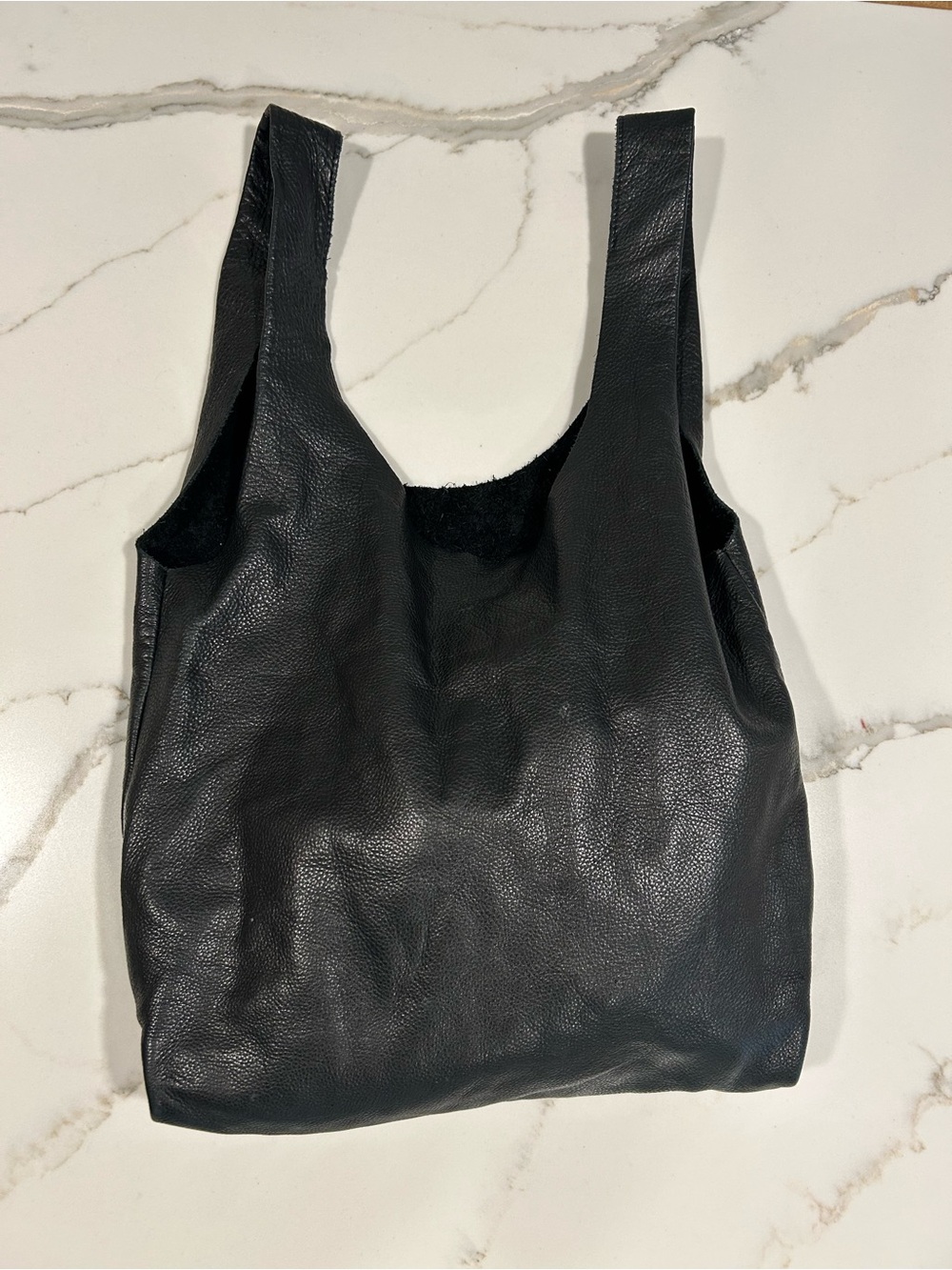BAGGU Black Leather Tote Natural Milled Shopping Handbag